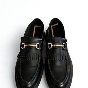 Dr. Martens Black Leather Loafers with Gold Detail